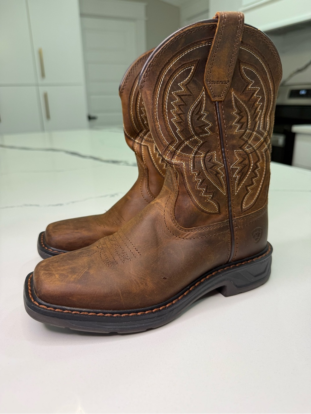 Ariat Kids WorkHog XT Coil Western Cowboy Boots Brown Leather Sz 1